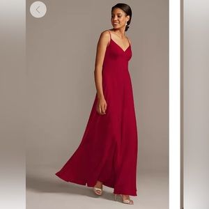 David’s Bridal Size 16 Red spaghetti strap crepe-back satin bridesmaid dress